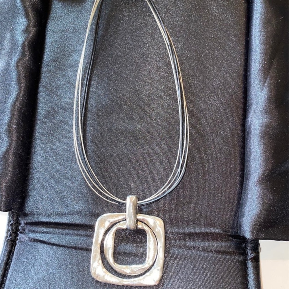 Chicos Steel Beautiful Simple Necklaces with 2 square medallions